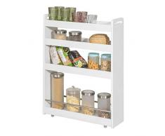 SoBuy® NSR01-W Nischenregal mit 4 Etagen Küchenregal mit Rollen Badrollwagen Ordnungswagen Rollwagen weiß BHT ca.:18x82x60cm