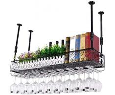 Bar Becher Stemware Glasregal Schwimmende Regale An Der Wand Montierte Weinregale Hängende Weinhalterung Rustikales Lagerregal Multifunktionsregale Vintage Style Decoration-L100 * W25Cm_Black