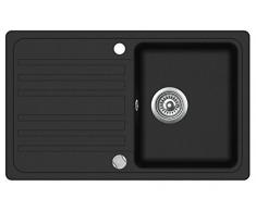 Granitspüle Küchenspüle in versch. Farben Einbauspüle Granit inkl. Drehexcenter, Ab- und Überlaufgarnitur reversibel ab 45/50er Spülenunterschrank (schwarz)