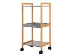eSituro Standregal Kücheregal Lagerregal mit Rolle 3 Ebenen Dekorregal Bücherregal für Wohnzimmer, Flur Bambus & MDF Grau SBSS0035