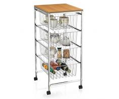 CARO-Möbel Servierwagen Ronja Küchenwagen Küchentrolley Beistellwagen verchromt auf Rollen, 4 Drahtkörbe