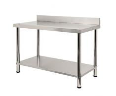 HENGMEI Edelstahl Tisch Küchentisch Arbeitstisch Edelstahltisch höhenverstellbar für Küche Bar Restaurant, Silber, 120x60x85cm mit Aufkantung