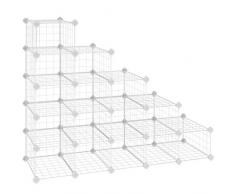 SONGMICS Steckregal, 15 Würfel Metalldraht Aufbewahrungssystem, modularer Schuhständer, Regalsystem, Schuhorganizer, inkl. Gummihammer und Kippschutz, weiß, LPI44WS