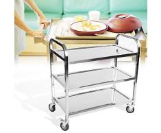 Greensen 3 Etagen Edelstahl Servicewagen Catering Servierwagen Küchenwagen mit Rollen Platzsparend Leichtgängige Geeignet für für Hotel Restaurant und Home 85 × 45 × 90 cm