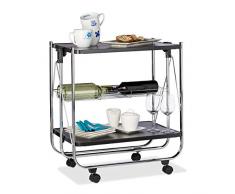 Relaxdays Servierwagen klappbar, 4 Rollen, Metall, 2 Böden, Gitterkorb, HxBxT 68,5 x 68 x 40,5 cm, Küchenwagen, Schwarz