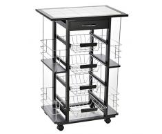 HOMCOM Servierwagen auf Rollen, Küchenwagen, Rollwagen, Arbeitsplatte aus Kiefer, Schwarz, 57 x 37 x 83 cm