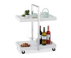 Relaxdays, Silber/weiß Servierwagen mit 2 Ablagen, verchromtes Stahlgestell, 360° drehbare Rollen, HxBxT: 75 x 60 x 34cm