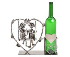 Wein Flaschenhalter Liebespaar auf Schaukel in großem Herz - Weinflaschenhalter Metall mit Figuren als Geschenk oder Dekoartikel für zu Hause