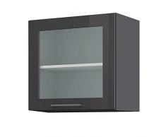 LIVATHA Glas-Hängeschrank Küche MÜNCHEN - Oberschrank - 1-türig - Breite 60 cm - Hochglanz Grau