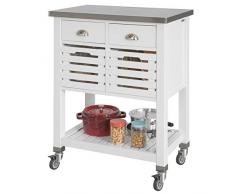 SoBuy FKW83-W Servierwagen mit 2 Körben und 2 Schubladen Küchenwagen Rollwagen mit Edelstahlplatte weiß BHT ca: 73x92x46cm