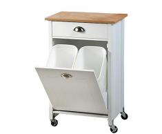 Kesper Küchenwagen mit Trash Trennung System, 50 x 37 x 79 cm, Holz, Weiß