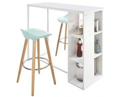 SoBuy® FWT39-W Bartisch Beistelltisch Stehtisch Küchentheke Küchenbartisch mit 3 Regalfächern, weiß, BHT ca: 120x105x49cm