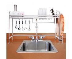 Xue-Shelf Abtropfgestell über Spüle Abtropfgestell, 304 Edelstahl Abtropfgestell mit Utensilienhalter Haken für Küchentheke Abtropfgestell, 66CM