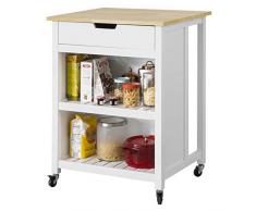 SoBuy FKW74-K-WN Küchenwagen Küchenschrank mit Einer Schublade und Ablagen Servierwagen Rollwagen Weiß-Natur BHT ca.: 71x94x61cm