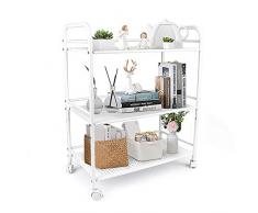 Greensen Küchenwagen Weiss Allzweckwagen Servierwagen auf Rollen Badwagen Rollwagen Küchentrolley mit 3 Ebenen Haushaltswagen Salon Trolley Universalrollwagen, Weiß
