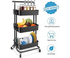 Rollendes Rollwagen mit 3 Ebenen, Küche Aufbewahrungswagen, Craft Art Cart, Allzweckwagen mit Bremse, Serviergestell Lagerregal Ablagekorb, Servierwagen für Bad Küche Kinderzimmer Waschküche, Schwarz