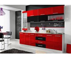 CON Komplette Küche Moni S 260 cm Verschiedene Farbkombinationen Hochglanz (rot/schwarz)