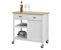 SoBuy FKW62-WN Küchenwagen Servierwagen mit Ablagen und Schubladen Küchenschrank Rollwagen Weiß-Natur BHT ca.: 87x88,5x51cm