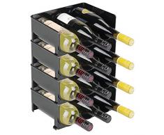 mDesign Flaschenregal – stapelbare Aufbewahrung für Wasserflaschen bzw. Trinkflaschen – ideal als Weinflaschenregal bzw. Weinflaschenhalter – für je 3 Flaschen – 4er Pack, schwarz