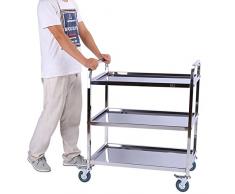 GOTOTOP Edelstahl Mobile Trolley Servierwagen Transportwagen Küchenwagen mit 3 Böden für Restaurant Küche Gastronomie