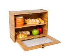 Goodpick Brotkasten aus Bambus, 2-lagig, großes Fassungsvermögen, Brotkasten für Küche, Theke, Retro-Brotkasten mit transparentem Fenster