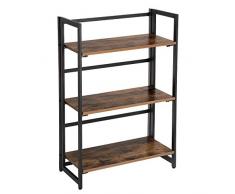 VASAGLE Standregal im Industrie-Design, Bücherregal mit 3 Ablagen, Klappregal, multifunktionales Regal, mit Metallrahmen, keine Montage erforderlich, für Wohnzimmer, Schlafzimmer, Küche Vintage LLS66X