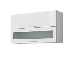 LIVATHA Küchen-Klapphängeschrank MÜNCHEN - Mit Glasklappe - 2-türig - Breite 100 cm - Hochglanz Weiß