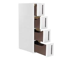 SONGMICS mobiles Nischenregal, schmaler Rollwagen mit 4 Schubladen, ausziehbarer Ablagewagen, Badregal, Küchenschrank mit abnehmbaren Rädern, PP, platzsparend, 45 x 17 x 84 cm, Weiß KFR08WT