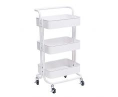 WOLTU Küchenwagen Rollwagen Servierwagen Küchentrolley mit Griff Metall Roll Regal für Küche Bad Büro mit Rollen 3 Etagen Weiß RW004ws