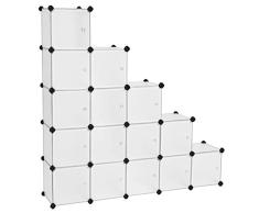 SONGMICS 16 Würfel DIY Regalsystem Kleiderschrank aus Kunststoff mit Türen in modischem Weiß stabil und einfach zu montieren, Steckregal, LPC44BS