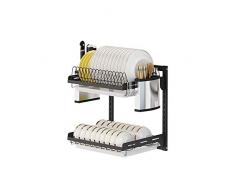 WJSW Küchenregale Küchenregal Abtropfgestell Geschirrregal Wandmontage, Gewürzregal Essstäbchen Teller Geschirrregal Abtropfkorb Wäscheständer (Größe: 2 Lagen)