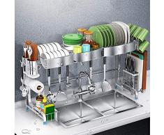 Geschirrabläufe, Edelstahl-Geschirrkorb über Spüle Geschirrtrockner mit Utensilienhalterhaken Mehrzweck-Spülbeckenregal Küchenspülenregal-90 cm mit Teilen