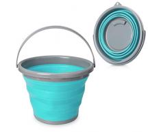 Navaris Falteimer Silikon Eimer faltbar - 10l Putzeimer für Reinigung Camping Angeln Küche - 10 Liter Haushaltseimer kompakt in Blau Grau