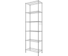 BATHWA 6 Ablage Standregal Badezimmerregal Metallregal Küchenregal mit Seitenhaken aus verchromt 54 x 29 x 160cm, Silber