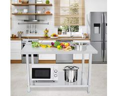 Greensen Edelstahltisch Arbeitstisch Edelstahl Küchentisch Gastro Tisch Küche Zubereitungstisch mit Aufkantung Zweischichtiger Edelstahl Arbeitstisch für Küche Bar Restaurant Schule 122 x 61 x 85 cm