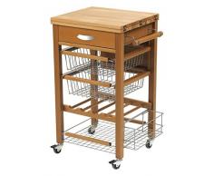 Arredamenti Italia Küchenwagen GASTONE, Holz - Bestückte Arbeitsfläche - Ausklappbar - Farbe: Kirsche holz Ar-It il cuore del legno