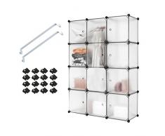 Meerveil 12 Kubus Kunststoff Kleiderschrank Garderobenschrank Steckregal DIY Modular Schrank Regalsystem mit 2 Kleiderstange, für Kleidung Schuhe Spielzeug und Bücher