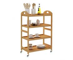 sogesfurniture Bambus Rollwagen Küchenwagen Servierwagen mit 4 Ablage und Rollen, mobiler Allzweckwagen Beistellwagen für Küche, Flur, Bad, Balkon, KS-ZC07-BH
