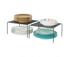mDesign 2er-Set Geschirrablage für die Küche – freistehendes Tellerregal aus Metall – kleines Küchenregal für Tassen, Teller, Lebensmittel usw. – schwarz