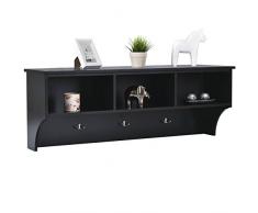 COSTWAY Wandregal Wandschrank Hängeregal Hängeschrank Wandablage Wandboard Bücherregal Dekoregal Holzregal Wandgarderobe Flurgarderobe Küchenschrank Badschrank Küchenregal mit 3 Haken 120x30x43cm (Schwarz)