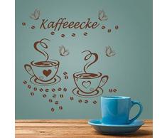 WandSticker4U®- 2 KAFFEE TASSEN + 4 Schmetterlinge in Braun I selbstklebend Wandtattoo Spruch Kaffeeecke Wandaufkleber Coffee Becher Bohnen Herz I Wand Deko für Küche Fliesen Esszimmer Café