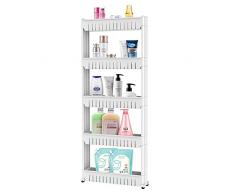 Yaheetech Nischenregal Nischenwagen Küchenschrank Küchenregal mit Rollen 5 Etagen weiß