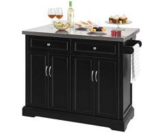 SoBuy FKW71-SCH Kücheninsel Küchenwagen mit erweiterbarer Edelstahlarbeitsplatte Küchenschrank Servierwagen Holz schwarz BHT ca.: 115x92x46-71cm