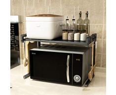 E-MANIS Metall Mikrowelle Rack Toaster Stand Regal erweiterbar Küche liefert Geschirr Lagerung Zähler Space Saver Cabinet Organizer Spice Holder mit 3 Haken,25 kg Gewicht Kapazität schwarz Edelstahl