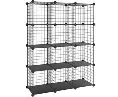 SONGMICS Steckregal aus Drahtgitter Regalsystem Standschrank 12 Fächer Aufbewahrung Schrank gratis Gummihammer 93 x 31 x 123 cm Schwarz LPI34H