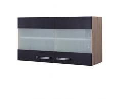 MMR Küchen-Glashängeschrank LONDON - Küchenschrank - Hängeschrank - 2-türig - 100 cm breit - Anthrazit