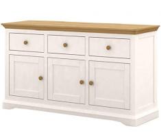 Loft24 Sideboard Landhaus Küche Kommode Anrichte Schrank Schubladenschrank Küchenschrank 160x42x85,5 cm 3 Schubladen MDF Creme