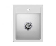 Granitspüle mit Siphon Riga Einbauspüle Spülbecken Weiß Küchenspüle Unterschrank Küche ab 40cm Spüle aus Granit mit Ablaufgarnitur und Überlauf von Primagran