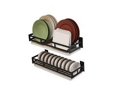 LXYZ Punch Free Geschirr Aufbewahrungsregal Küchengeschirr Abflussregal Gewürzregal Wandmontage Tellerregal Reisschüsselregal Schwarzer Edelstahl