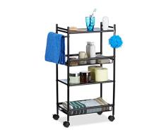 Relaxdays Rollregal schmal aus Metall, 4 Etagen Nischenwagen für Büro, Standregal mit Rollen HxBxT: 81x25x50 cm, schwarz